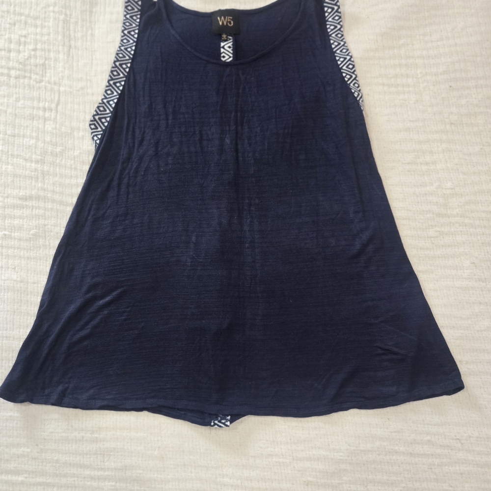 W5 Navy and White Patterned Tank Top